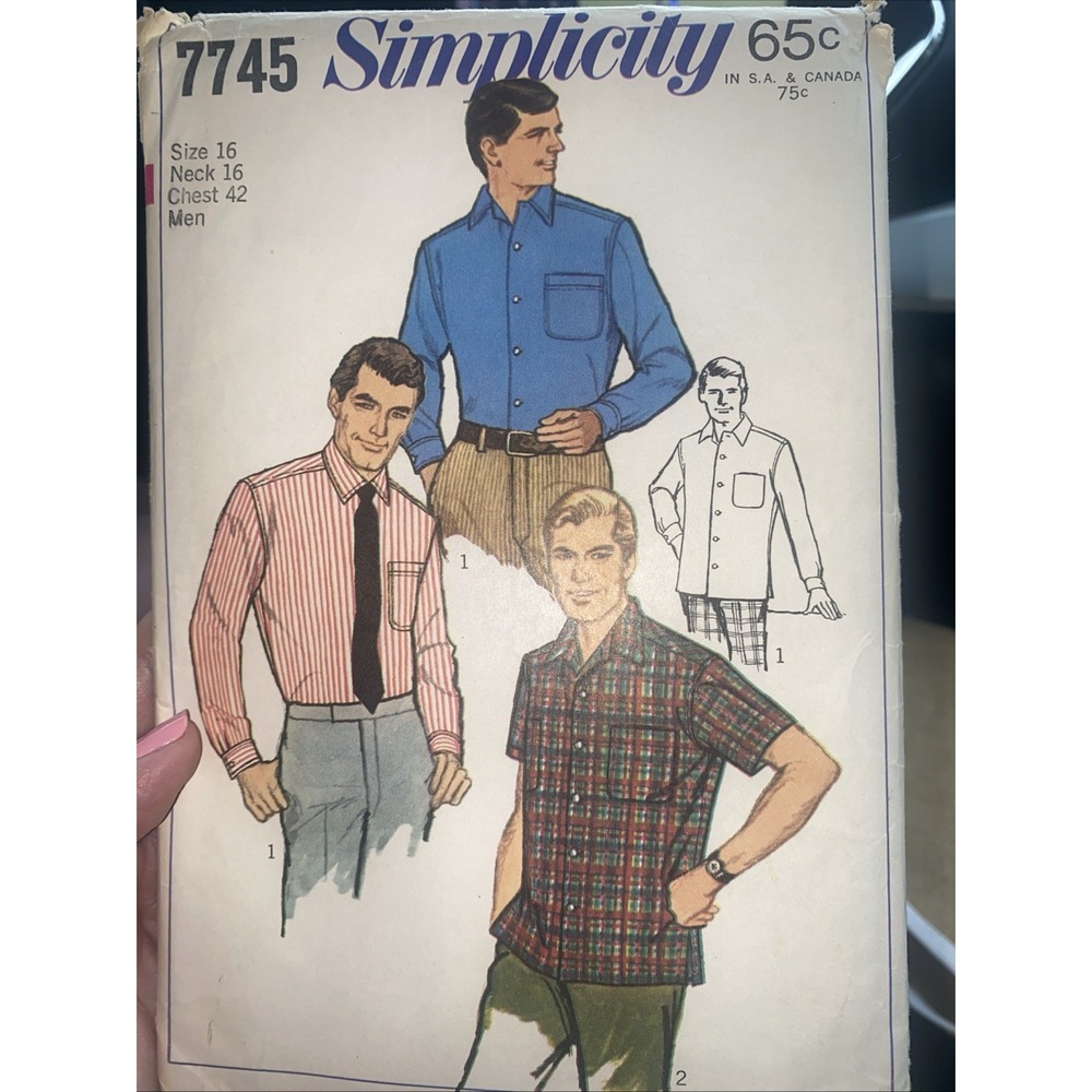 Vintage 1978 Simplicity Mens Tapered Button Front Shirt Pattern 7745 Size 16 Cut